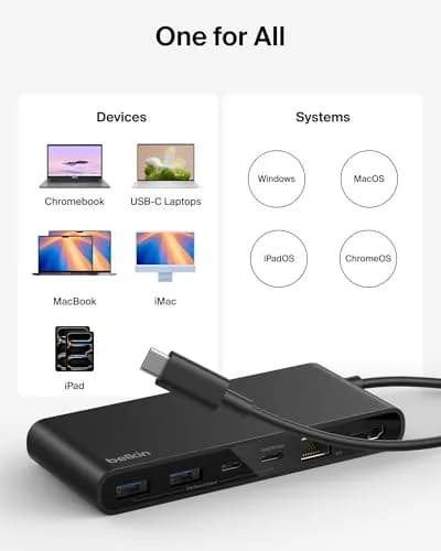 Belkin 8-Port USB-C Hub 10Gbps 4K@60Hz HDMI 100W PD 2.5Gb Ethernet Space Gray | For Laptops & Tablets thumbnail 8