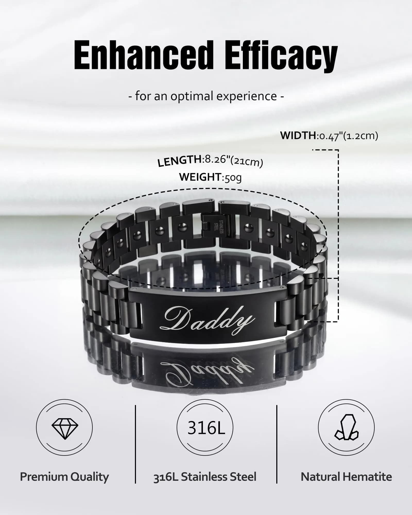 Jecanori Magnetic Bracelet for Men, Stainless Steel Hematite Bracelet 22cm (8.66 inches) | Father's Day Gift with Hidden Message - view 5