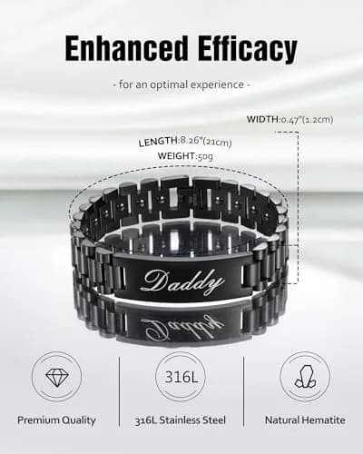 Jecanori Magnetic Bracelet for Men, Stainless Steel Hematite Bracelet 22cm (8.66 inches) | Father's Day Gift with Hidden Message thumbnail 5