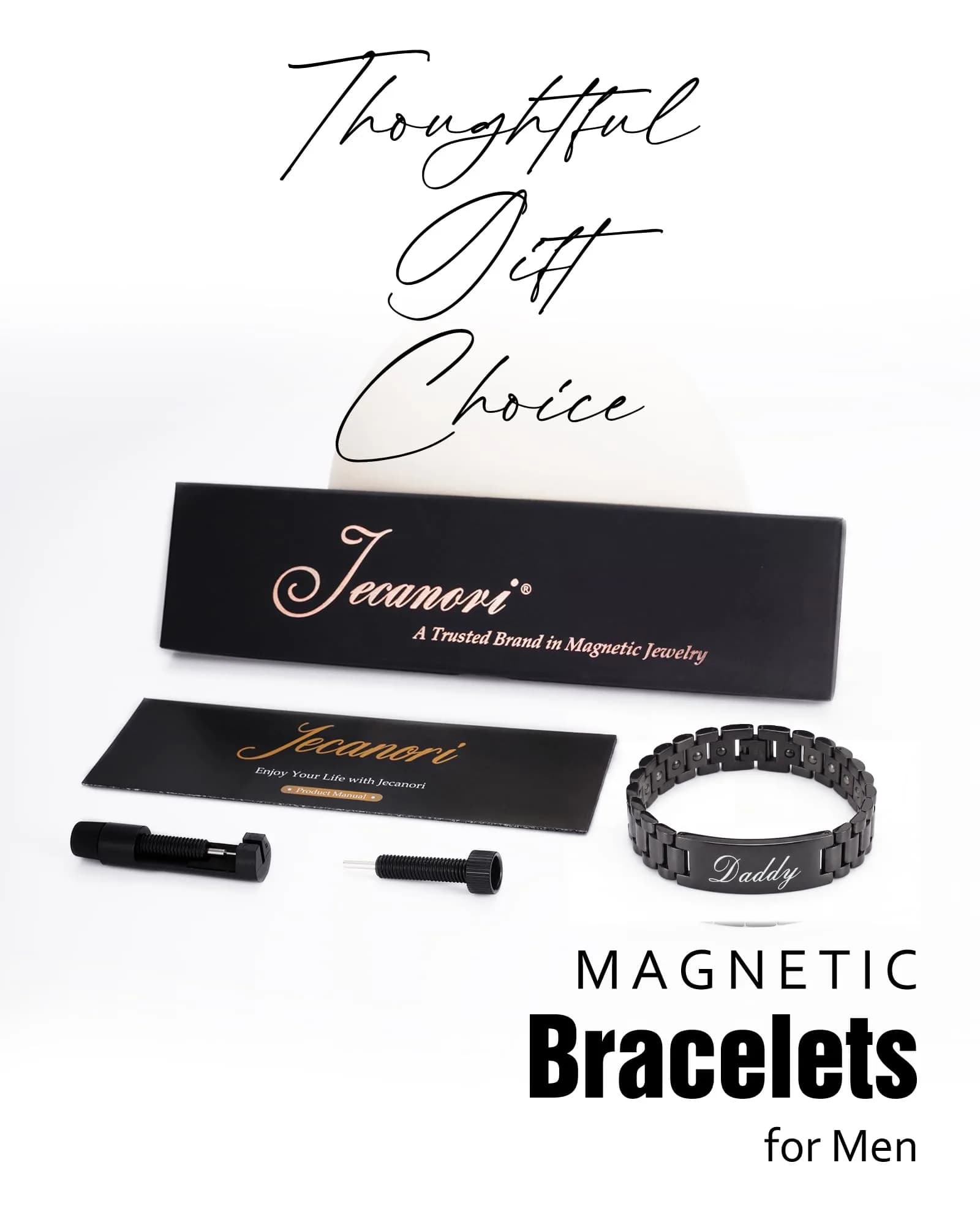 Jecanori Magnetic Bracelet for Men, Stainless Steel Hematite Bracelet 22cm (8.66 inches) | Father's Day Gift with Hidden Message - view 7