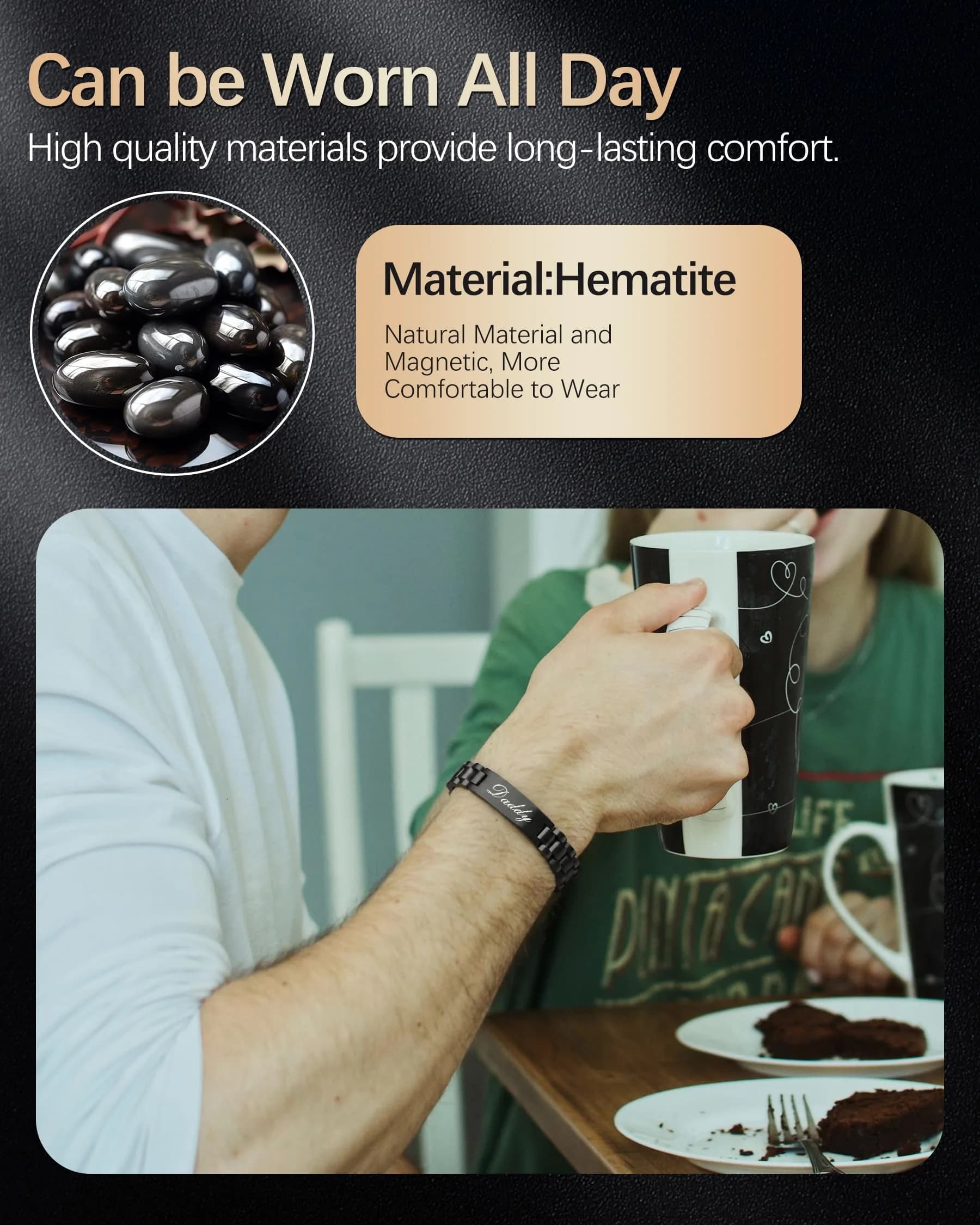 Jecanori Black Hematite Magnetic Bracelet for Men - Special Father's Day Edition - view 2