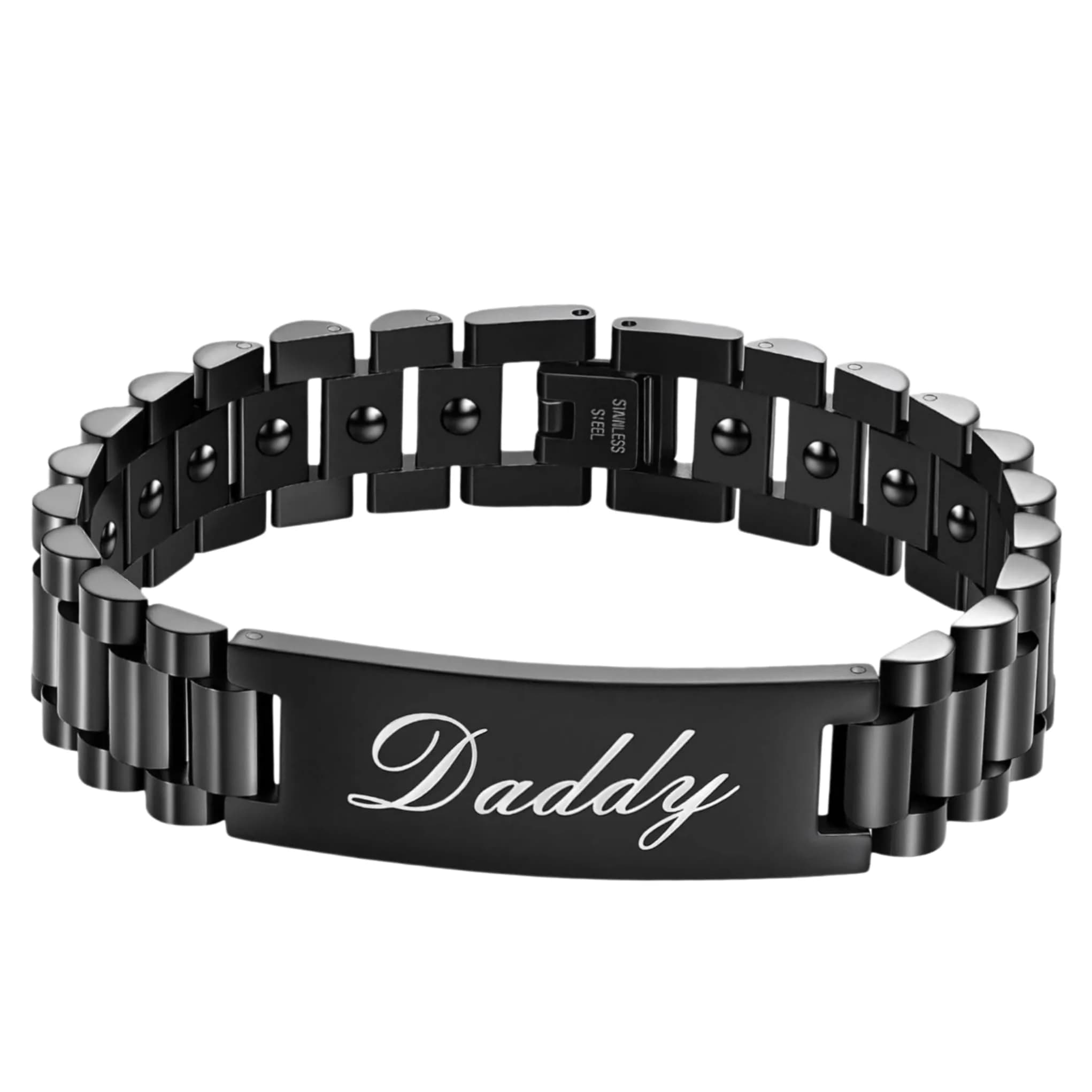 Jecanori Hematite Magnetic Bracelet for Men, 22cm (8.66 Inch) | Hypoallergenic & Adjustable — Black-for Daddy