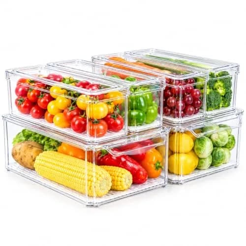 ZIJUND 6 Pack Fridge Organizer Bins with Lids, Stackable Clear Storage thumbnail 1