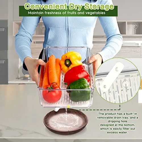 ZIJUND 6 Pack Fridge Organizer Bins with Lids, Stackable Clear Storage thumbnail 6