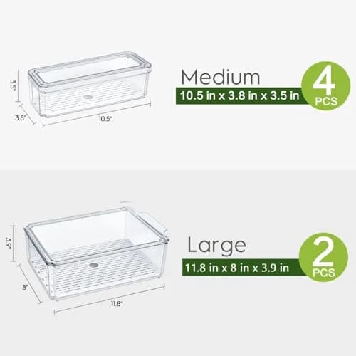 ZIJUND 6 Pack Fridge Organizer Bins with Lids, Stackable Clear Storage thumbnail 2