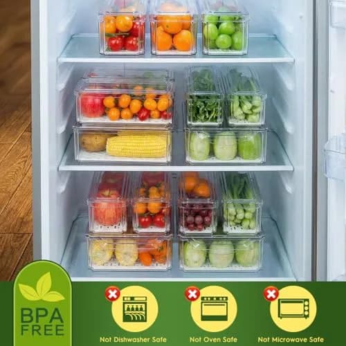 ZIJUND 6 Pack Fridge Organizer Bins with Lids, Stackable Clear Storage thumbnail 3