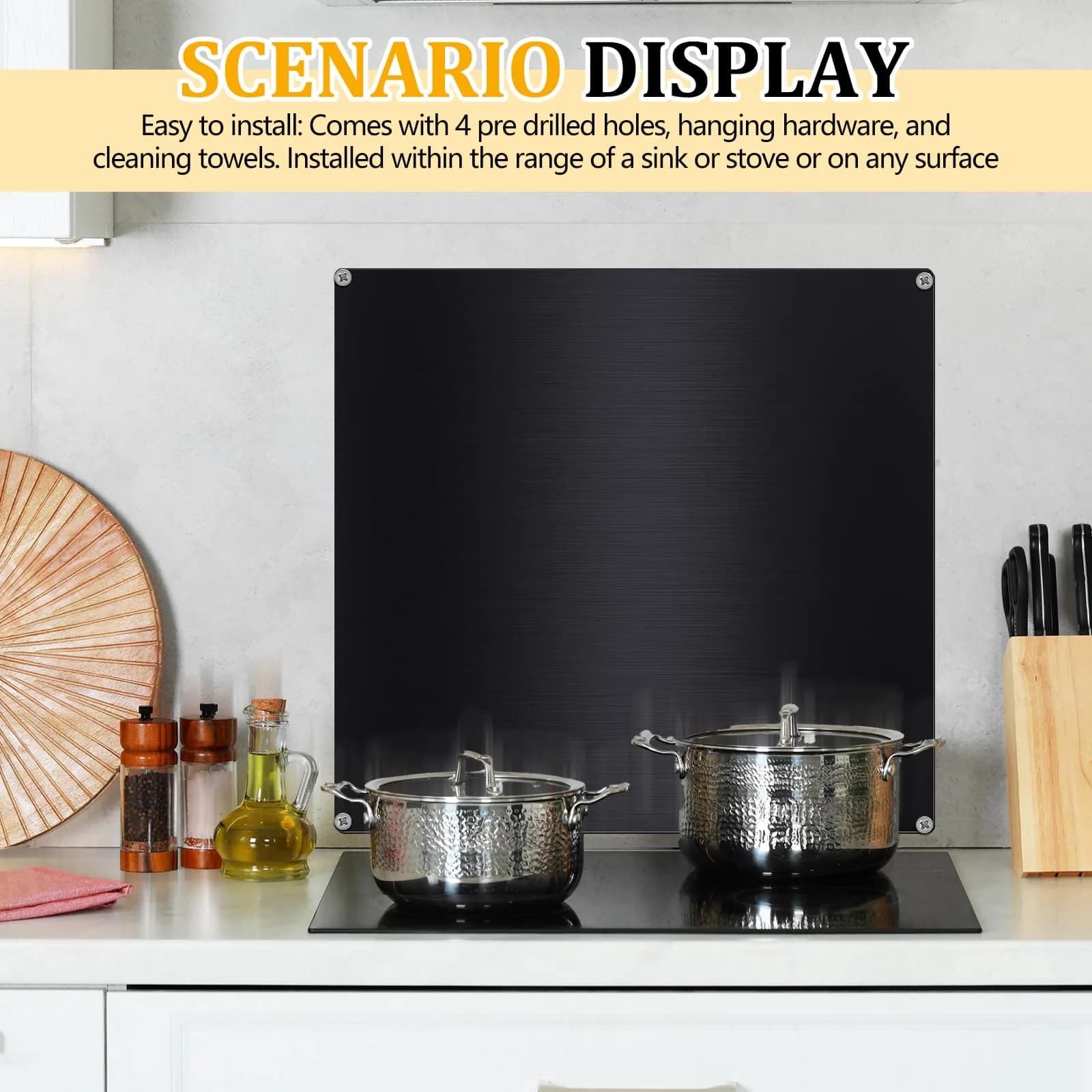 Yaocom Black Stainless Steel Backsplash for Stove, 30x30 Inch | Protects Kitchen Walls from Splatter - view 7