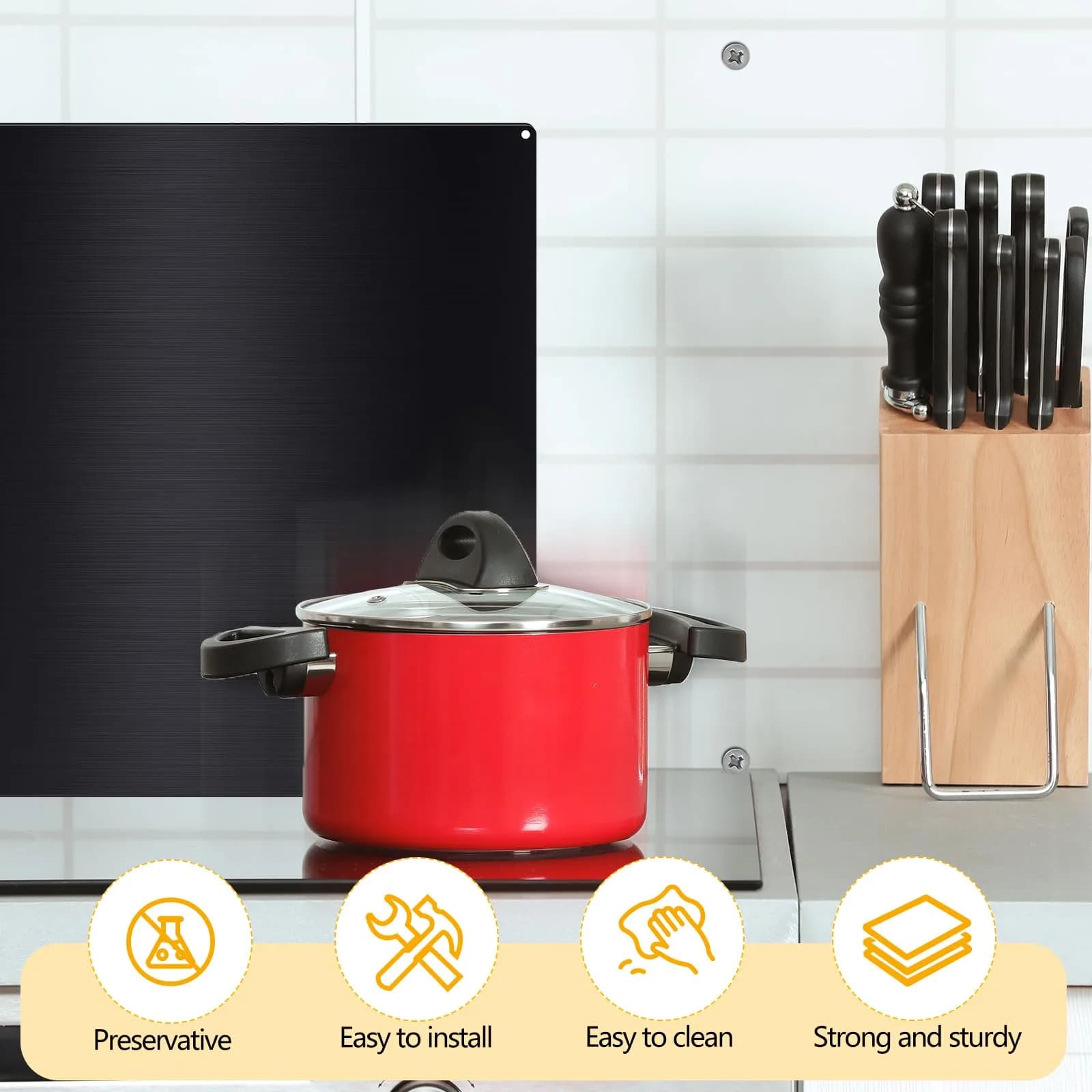 Yaocom Black Stainless Steel Backsplash for Stove, 36x36 Inch | Kitchen Wall Protection - view 5
