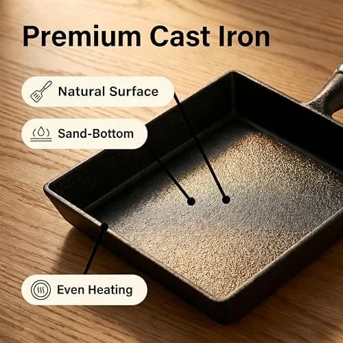 JSY Sun Cast Iron Tamagoyaki Pan 18.3cm (7.2"L X 6.1"W) | Japanese Egg Roll Omelette Skillet for Gas & Induction thumbnail 4