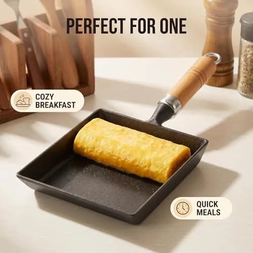 JSY Sun Cast Iron Tamagoyaki Pan 18.3cm (7.2"L X 6.1"W) | Japanese Egg Roll Omelette Skillet for Gas & Induction thumbnail 6