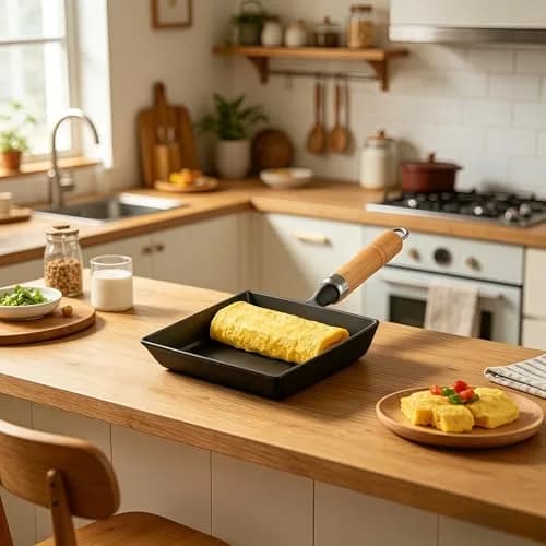 JSY Sun Cast Iron Tamagoyaki Pan 18.3cm (7.2"L X 6.1"W) | Japanese Egg Roll Omelette Skillet for Gas & Induction thumbnail 2