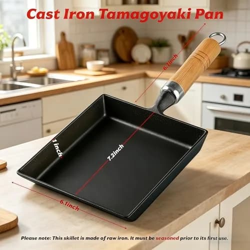 JSY Sun Cast Iron Tamagoyaki Pan 18.3cm (7.2"L X 6.1"W) | Japanese Egg Roll Omelette Skillet for Gas & Induction thumbnail 3