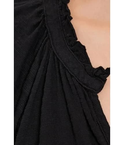 Mod-O-Doc Women's Short Sleeve Shirred Split-Neck Dress | 100% Cotton, Black, X-Small thumbnail 5