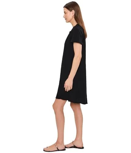 Mod-O-Doc Women's Short Sleeve Shirred Split-Neck Dress | 100% Cotton, Black, X-Small thumbnail 3
