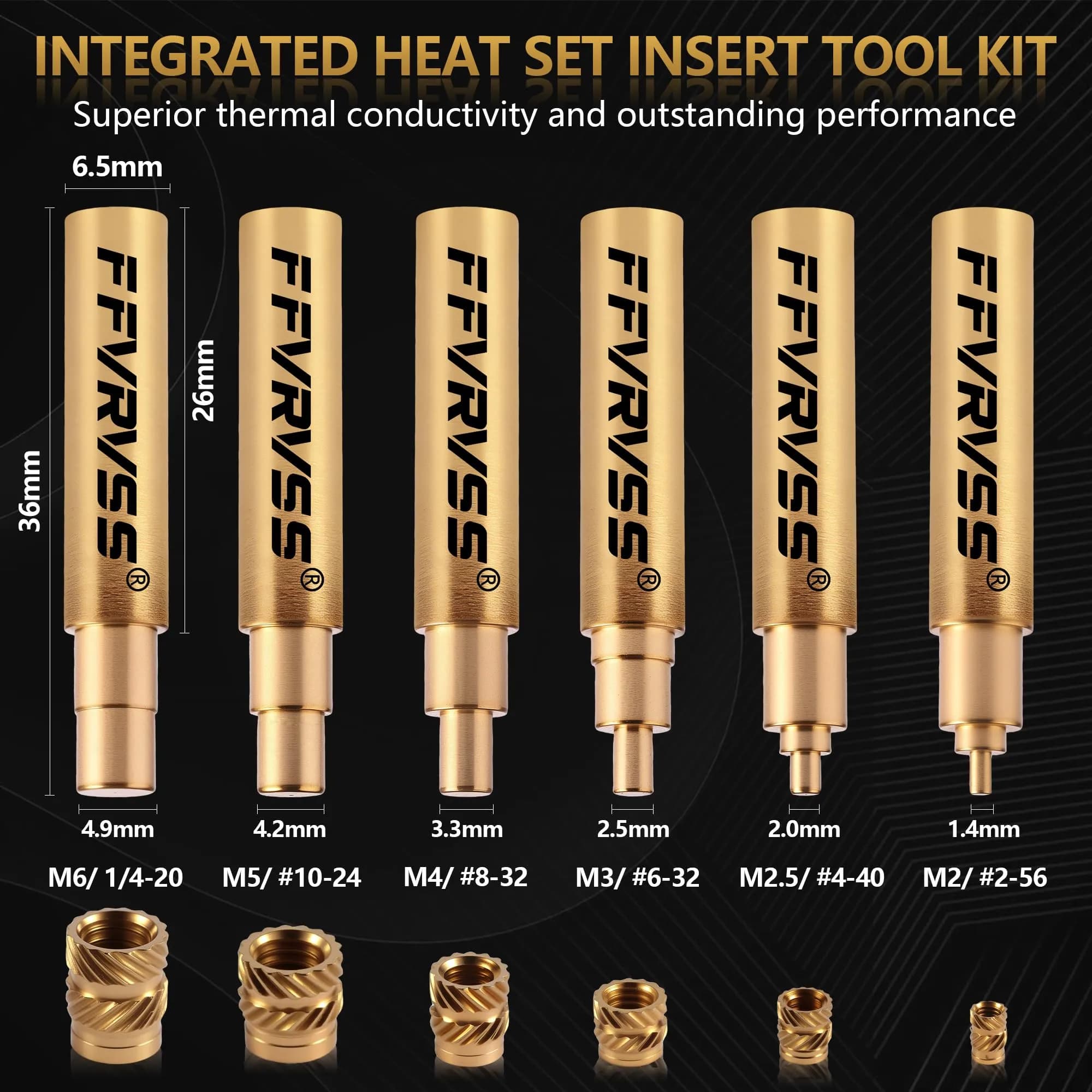 FFVRVSS Integrated Heat Set Insert Tool 6X Soldering Tips M2-M6 | Precision Brass Tips for 3D Printer Parts - view 2