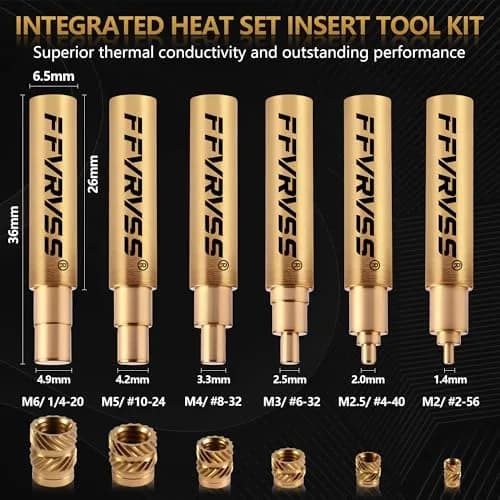 FFVRVSS Integrated Heat Set Insert Tool 6X Soldering Tips M2-M6 | Precision Brass Tips for 3D Printer Parts thumbnail 2
