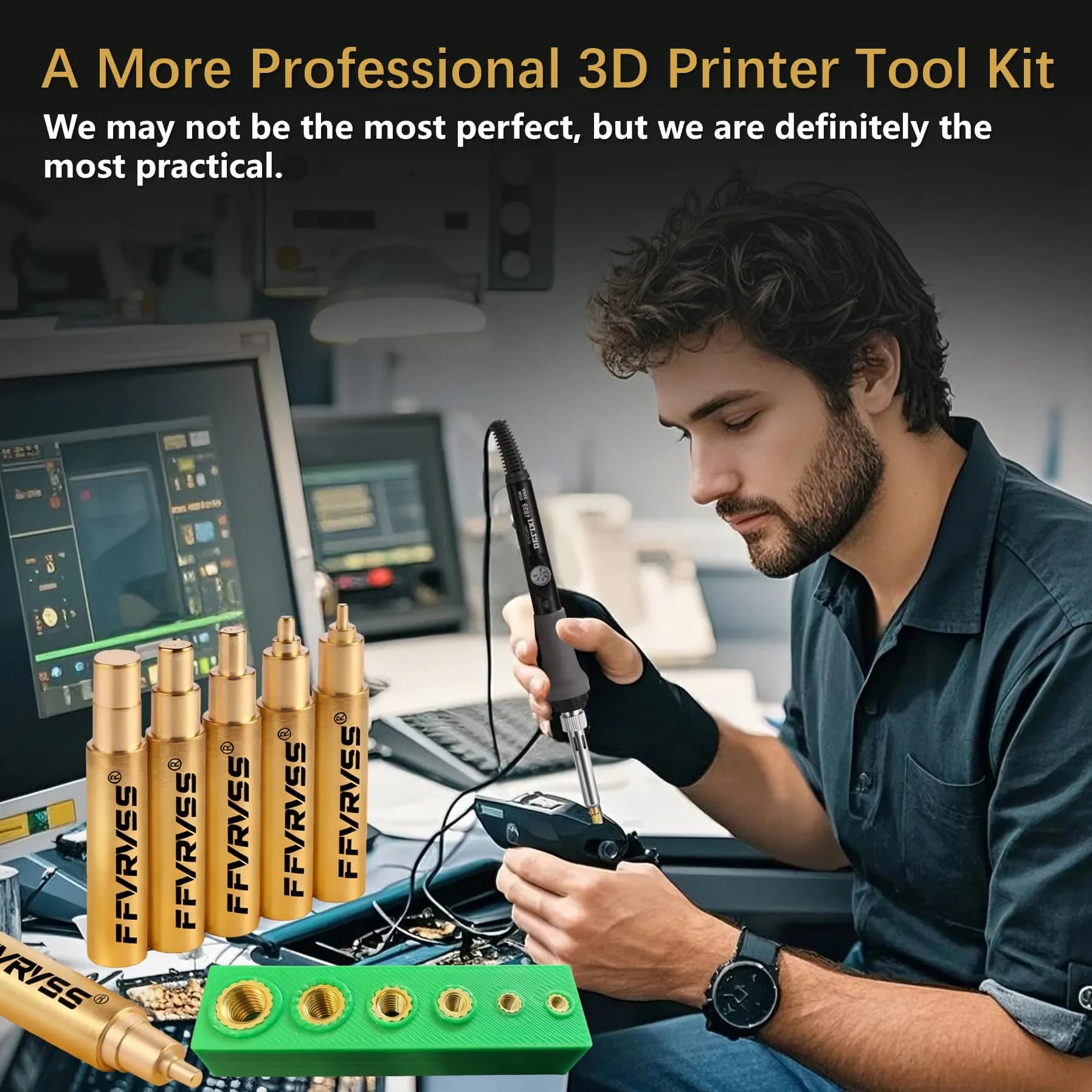 FFVRVSS Integrated Heat Set Insert Tool 6X Soldering Tips M2-M6 | Precision Brass Tips for 3D Printer Parts - view 4