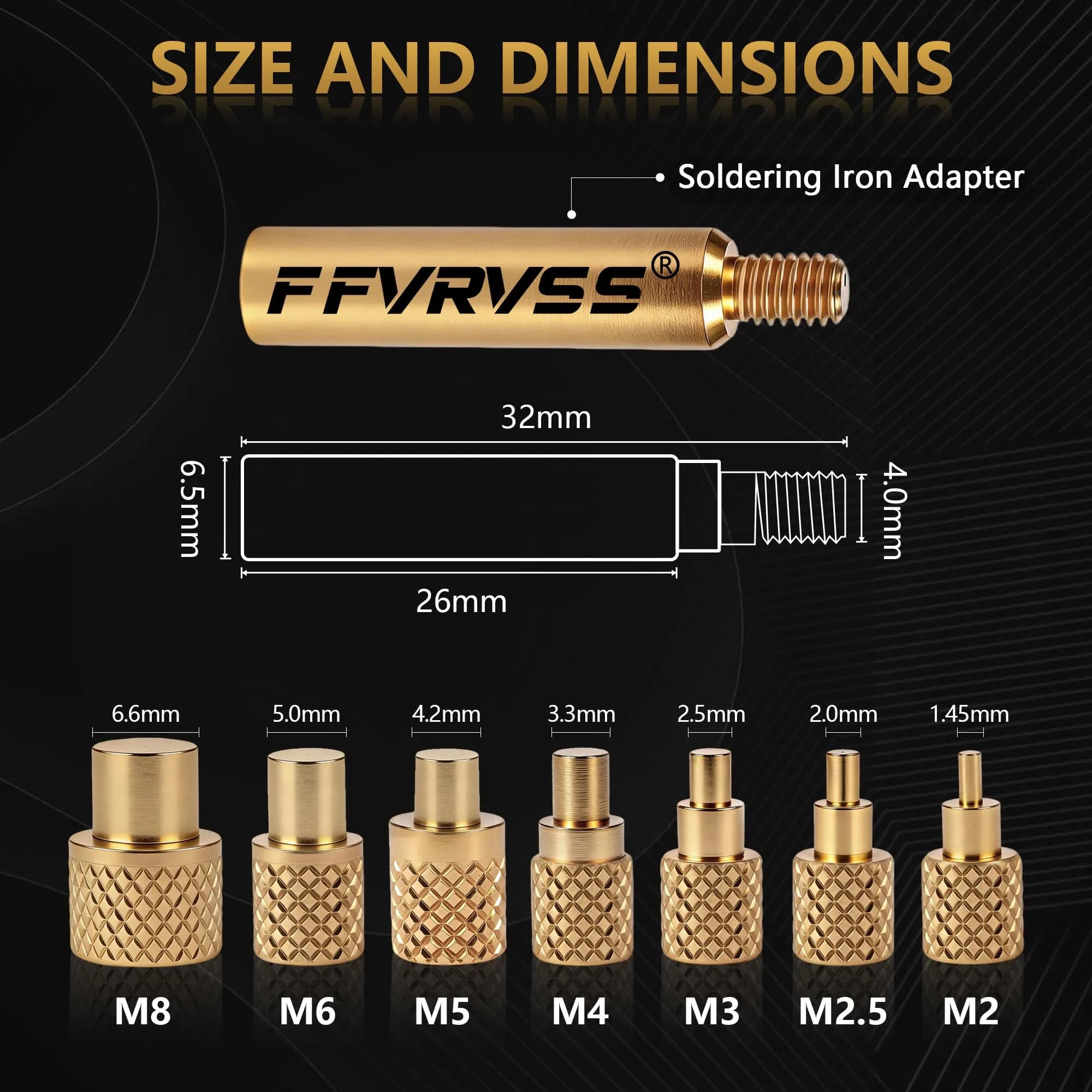 FFVRVSS Heat Set Insert Tool Kit with 7 Brass Tips & Adapter for M2-M8 Threads | Precision Brass Construction - view 2