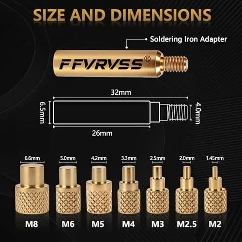 FFVRVSS Heat Set Insert Tool Kit with 7 Brass Tips & Adapter for M2-M8 Threads | Precision Brass Construction thumbnail 2