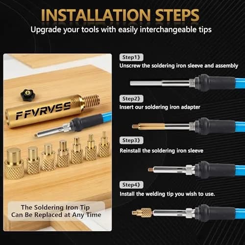 FFVRVSS Heat Set Insert Tool Kit with 7 Brass Tips & Adapter for M2-M8 Threads | Precision Brass Construction thumbnail 3