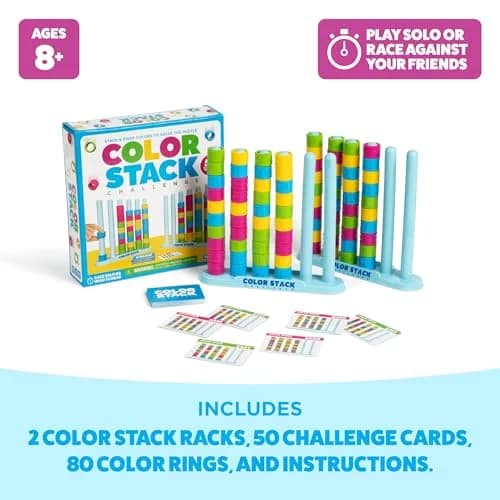 Color Stack Challenge by WHAT DO YOU MEME? Board Game | 80 Rings, 50 Cards, 2 Racks thumbnail 3