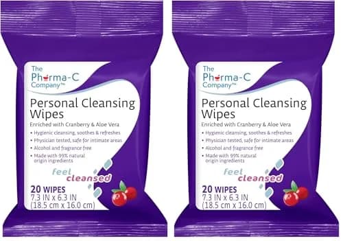 The Pharma-C Company Personal Cleansing Wipes 20 Wipes | Enriched with Cranberry & Aloe Vera, pH Balanced, Gentle & Flushable thumbnail 1