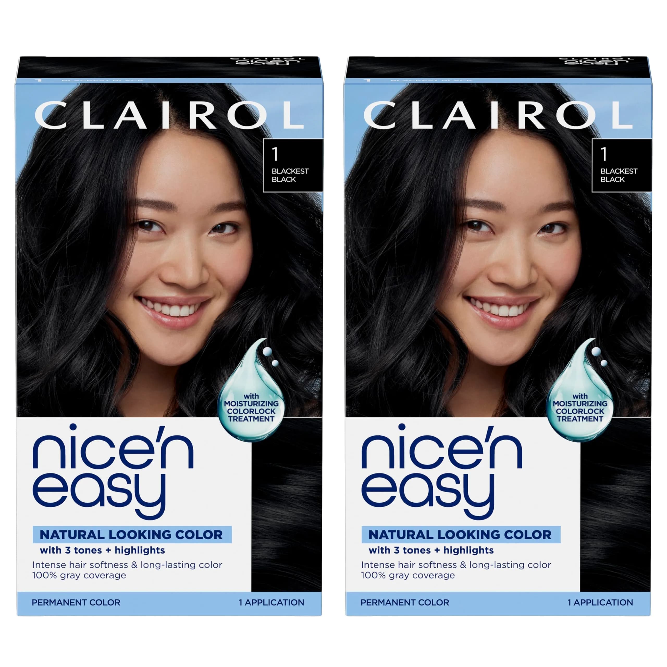 Clairol Nice'n Easy Permanent Hair Dye 1 Blackest Black - 6.26 Fl Oz (Pack of 2) - main product image