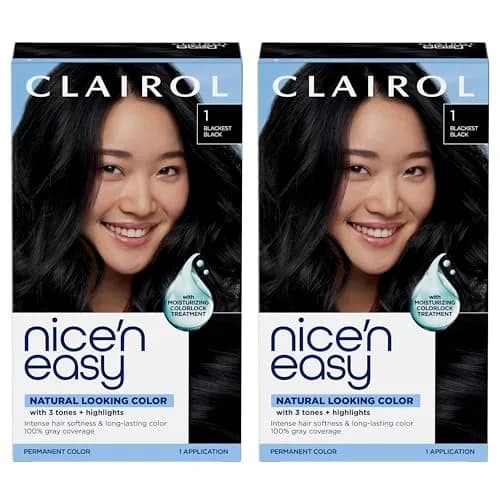 Clairol Nice'n Easy Permanent Hair Dye, 1 Blackest Black Color, 2x6.26 Fl Oz (12.52 Fl Oz Total) | 100% Gray Coverage thumbnail 1