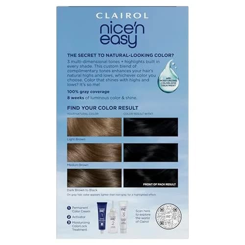 Clairol Nice'n Easy Permanent Hair Dye, 1 Blackest Black Color, 2x6.26 Fl Oz (12.52 Fl Oz Total) | 100% Gray Coverage thumbnail 9