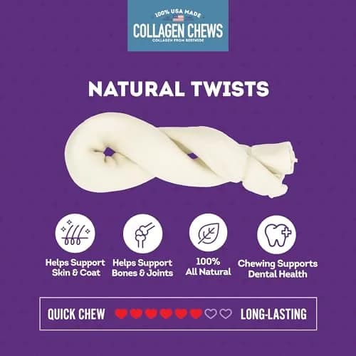 Treatly Collagen Twist Dog Chew Treats 6-7" Natural Flavor | USA Sourced Chew for Medium Dogs thumbnail 4