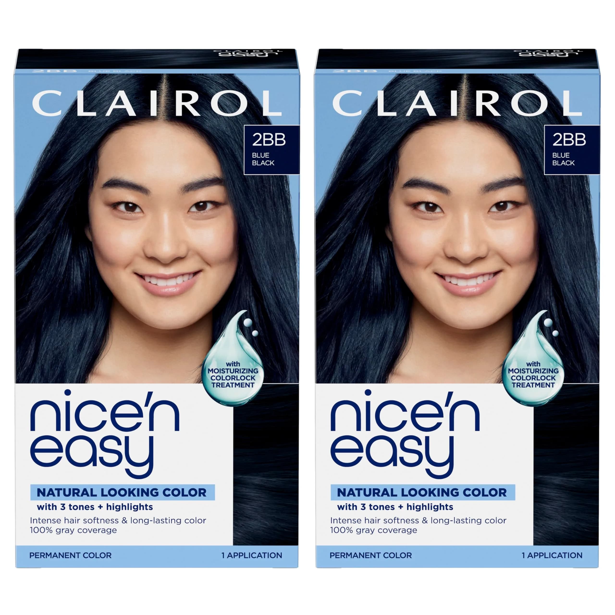 Clairol Nice'n Easy 2BB Blue Black Permanent Hair Dye, 6.26 Fl Oz (Pack of 2) | 100% Gray Coverage - main product image
