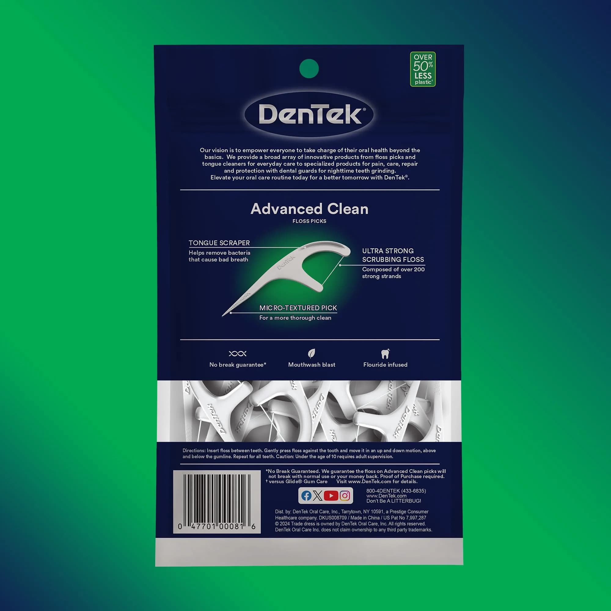 DenTek Advanced Clean Floss Picks 180 Count (90 Count Pack of 2) | Fluoride Infused Mint Flavor - view 8
