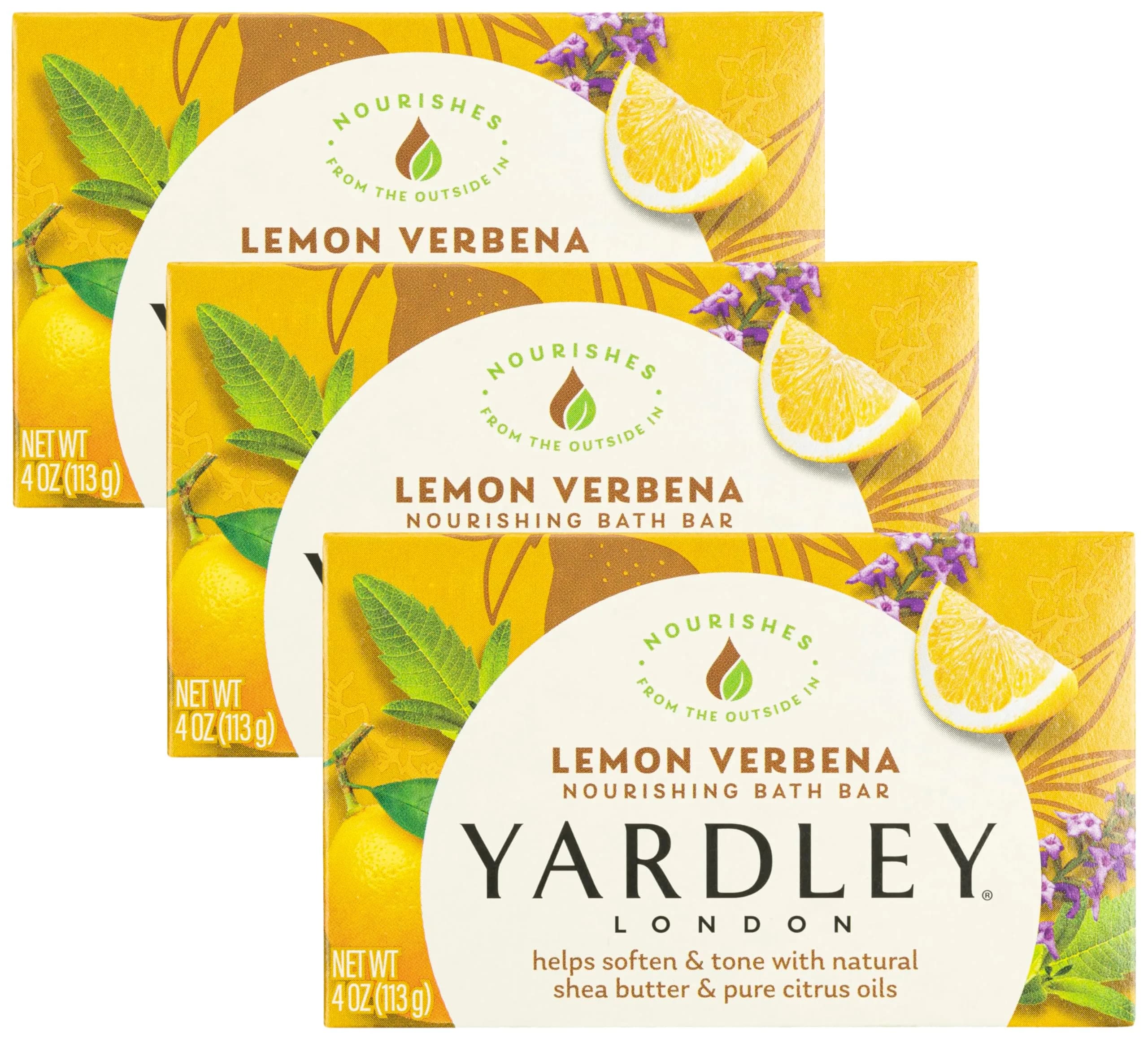 Yardley Lemon Verbena Moisturizing Bath Bar 4oz Pack of 3 | Natural Shea & Citrus Oil — 4 Ounce