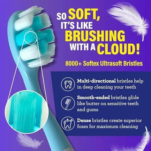 GuruNanda Butter On Gums Toothbrush Teal, Purple, Blue 25.4cm (9.4in) | ADA Accepted Ultra Soft Bristles for Sensitive Gums thumbnail 4