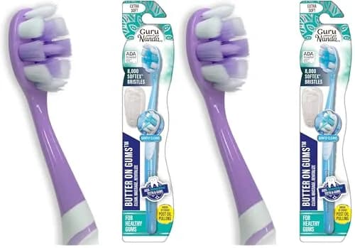GuruNanda Butter On Gums Toothbrush Teal, Purple, Blue 25.4cm (9.4in) | ADA Accepted Ultra Soft Bristles for Sensitive Gums thumbnail 1