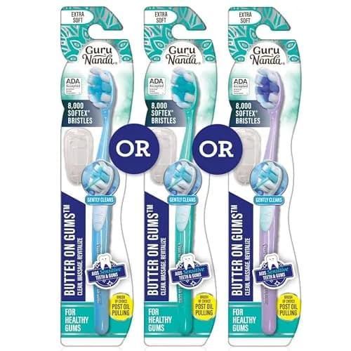 GuruNanda Butter On Gums Toothbrush Teal, Purple, Blue 25.4cm (9.4in) | ADA Accepted Ultra Soft Bristles for Sensitive Gums thumbnail 9