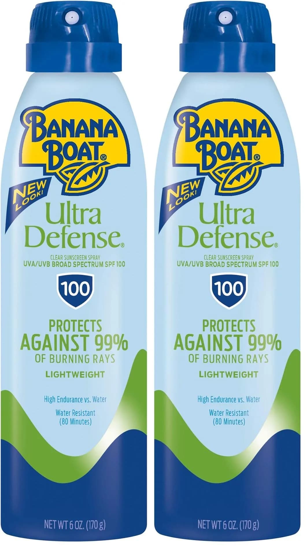 Banana Boat Ultra Defense Clear Sunscreen Spray SPF 100, 156 g (5.5 oz) Bottles, Pack of 2 | Blocks 99% UVB Rays - main product image