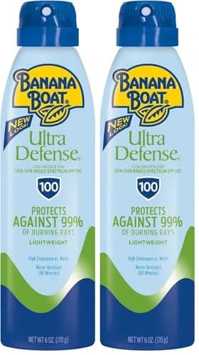 Banana Boat Ultra Defense Clear Sunscreen Spray SPF 100, 156 g (5.5 oz) Bottles, Pack of 2 | Blocks 99% UVB Rays thumbnail 1