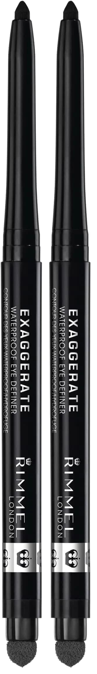 Rimmel London Exaggerate Waterproof Eye Definer Eyeliner Pencil, Blackest Black, 1 Count (Pack of 2) - main product image