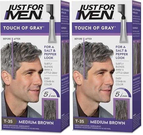 Just For Men Touch of Gray Hair Color Kit Medium Brown T-35 (Pack of 2) | Blends Gray for Salt and Pepper Look thumbnail 1