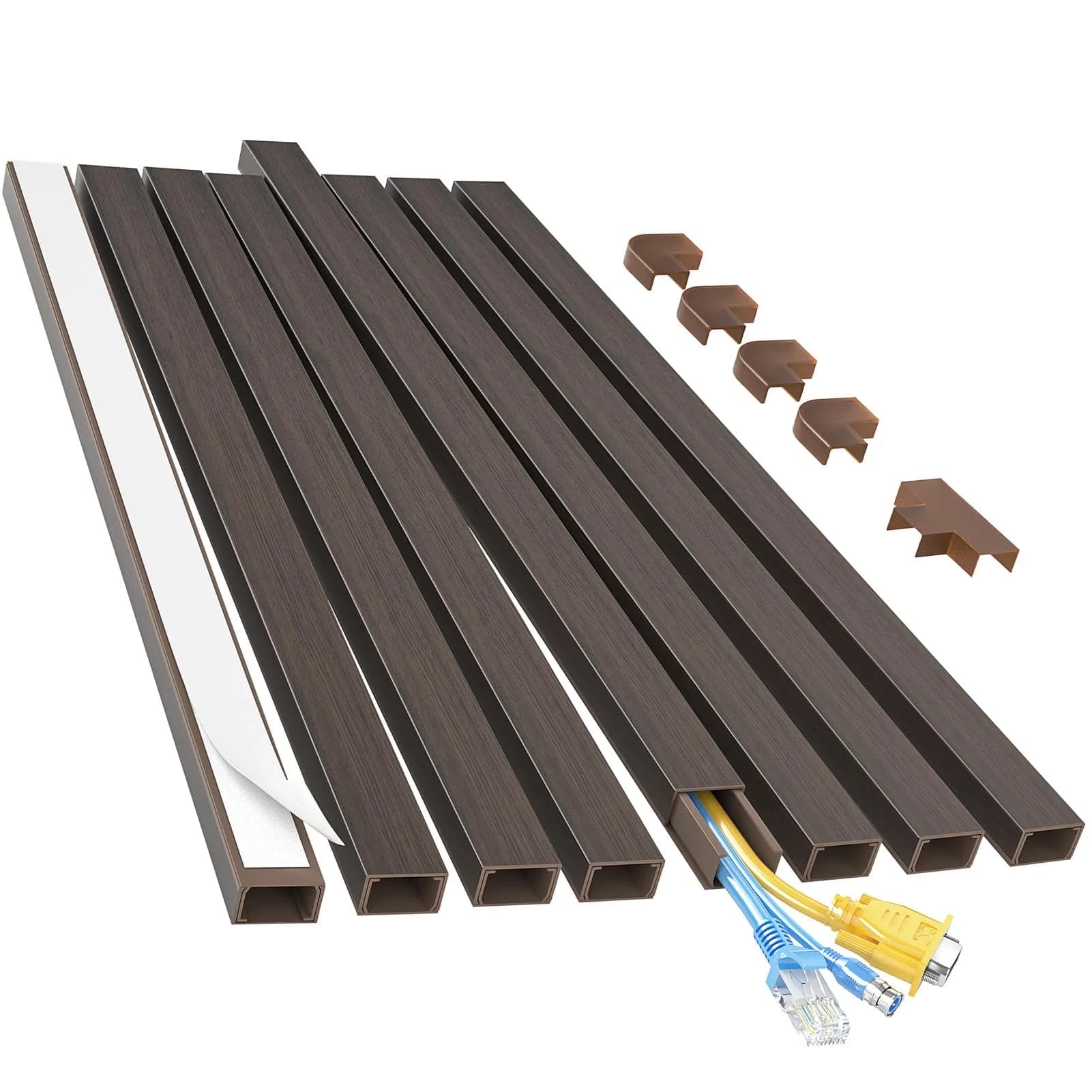 Yecaye Darkwood Cord Hider Kit 113in L x 0.95in W x 0.55in H | Conceals 2 Small Wires for Home & Office - main product image