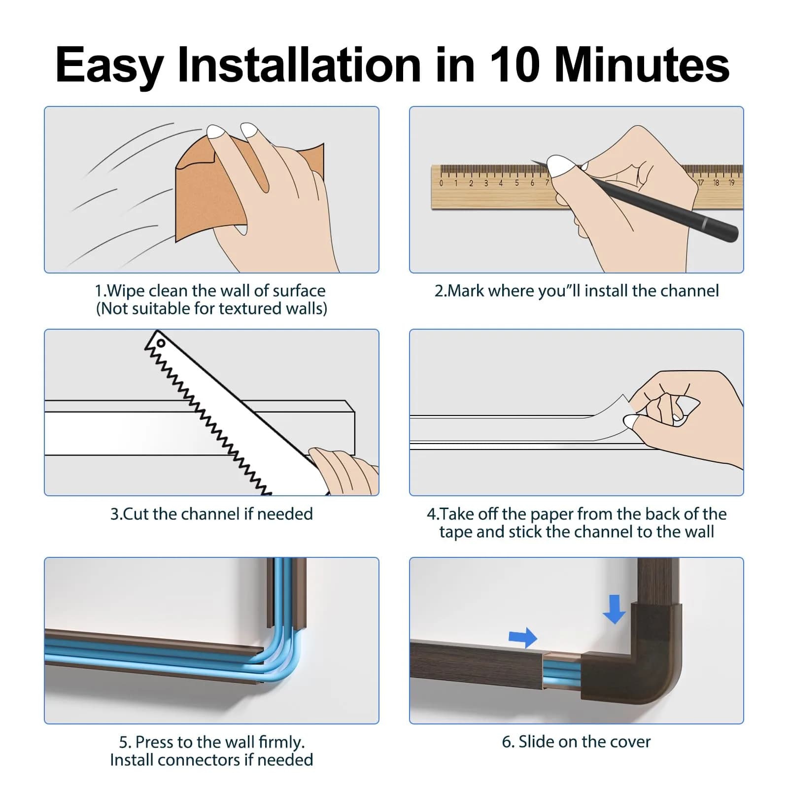 Yecaye Darkwood Cord Hider Kit 113in L x 0.95in W x 0.55in H | Conceals 2 Small Wires for Home & Office - view 2