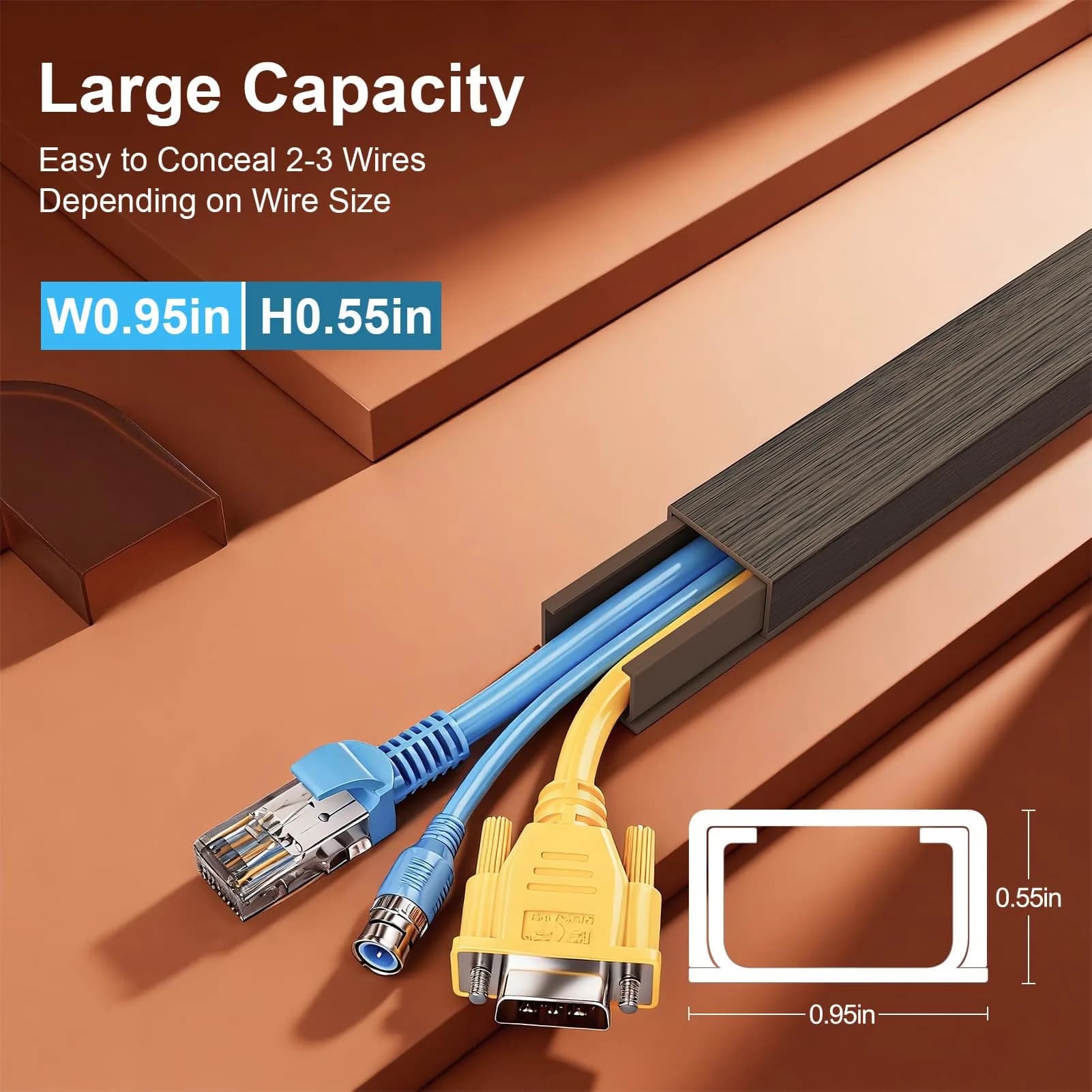 Yecaye Darkwood Cord Hider Kit 113in L x 0.95in W x 0.55in H | Conceals 2 Small Wires for Home & Office - view 4