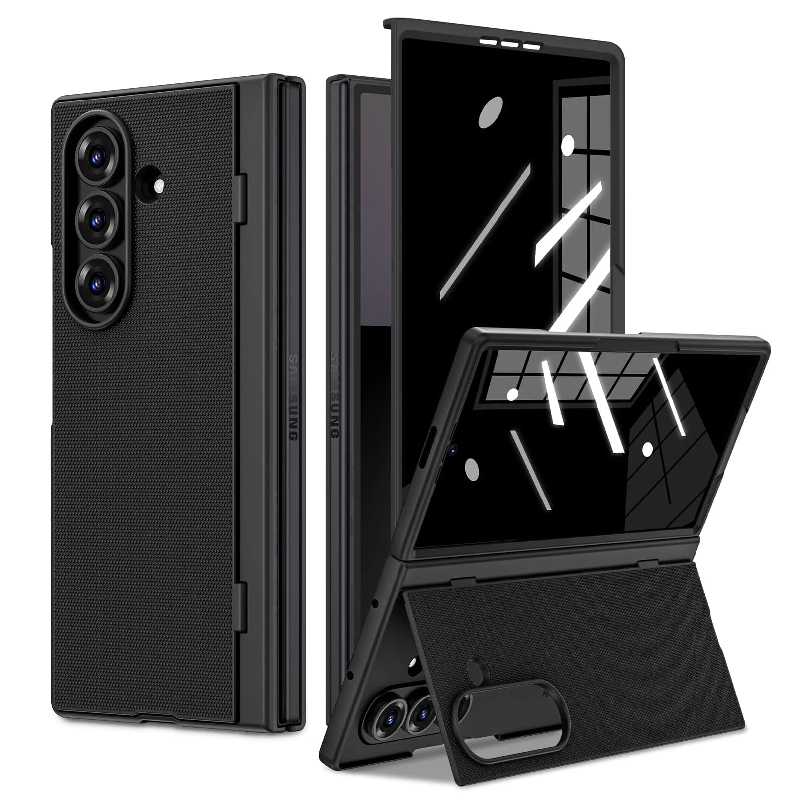 Ruky Black Case for Samsung Galaxy Z Fold 7 with Privacy Screen Protector & Kickstand | Fits 2025 Model — Black