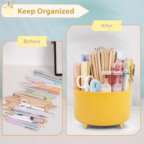 SKYDUE 360 Degree Rotating Desk Organizer with 5 Slots | Yellow 1Pack thumbnail 5