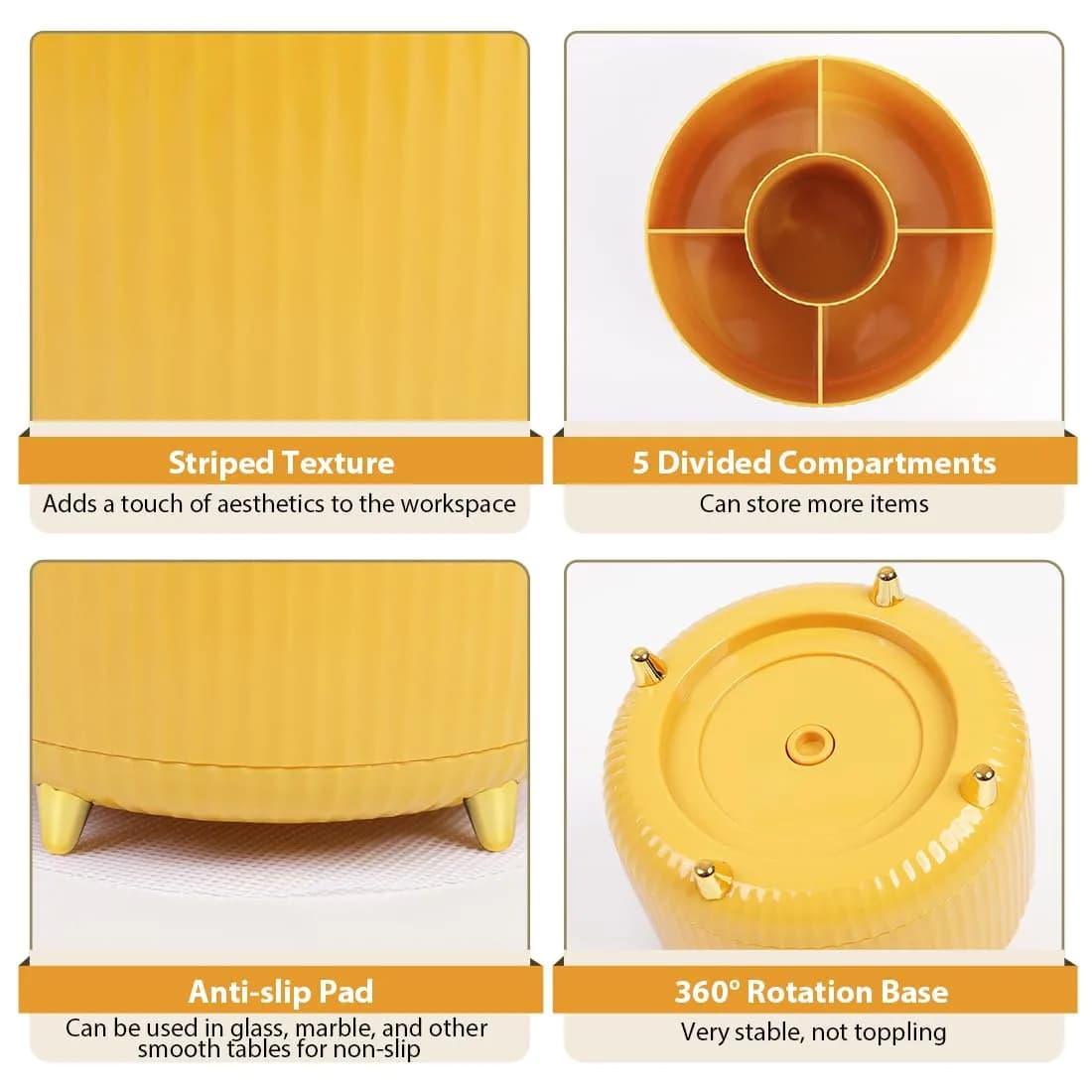 SKYDUE 360 Degree Rotating Desk Organizer with 5 Slots | Yellow 1Pack - view 6