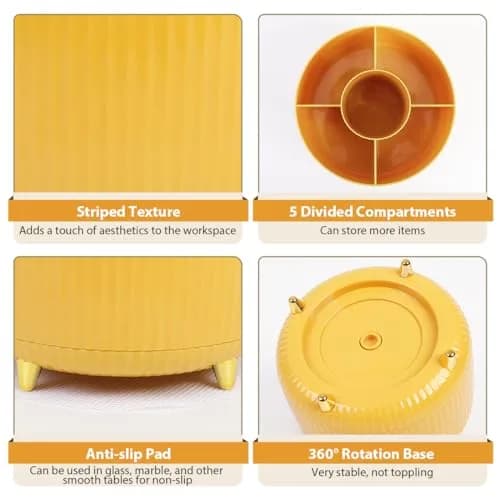SKYDUE 360 Degree Rotating Desk Organizer with 5 Slots | Yellow 1Pack thumbnail 6