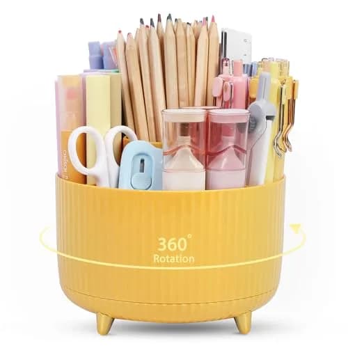 SKYDUE 360 Degree Rotating Desk Organizer with 5 Slots | Yellow 1Pack thumbnail 1