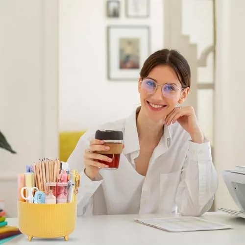 SKYDUE 360 Degree Rotating Desk Organizer with 5 Slots | Yellow 1Pack thumbnail 7
