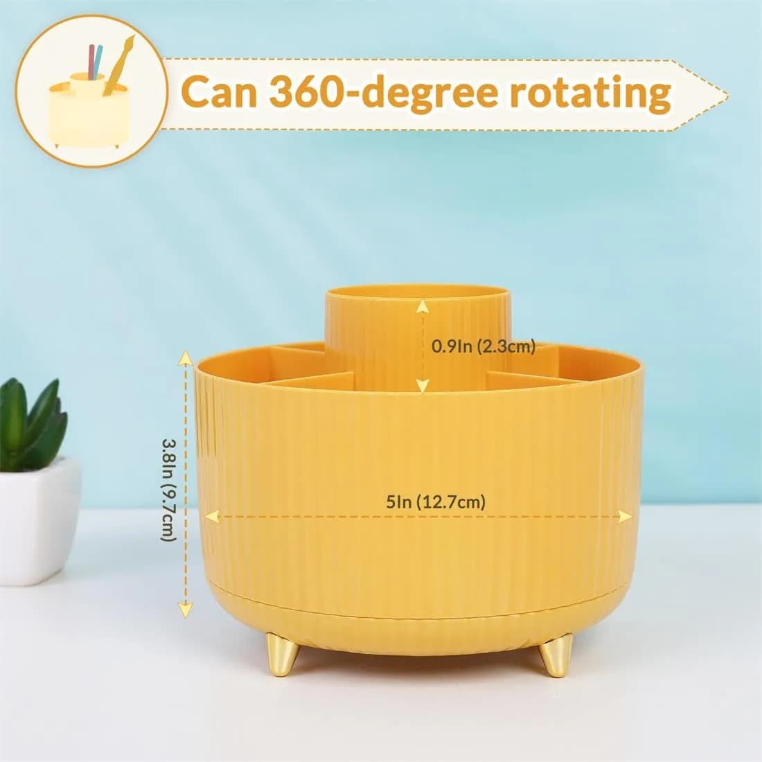 SKYDUE 360 Degree Rotating Desk Organizer with 5 Slots | Yellow 1Pack - view 2